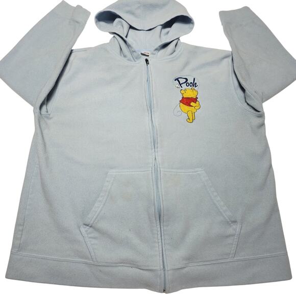 Vintage Winnie The Pooh Disney Full Zip Hoodie Fleece Women's Size 2XL Blue - Picture 3 of 8